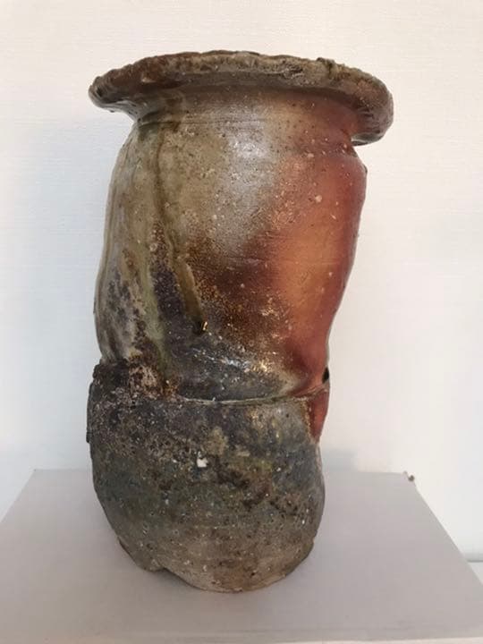 寺垣外窯　杉本貞光作　信楽　花入　共箱(在銘、作家物、花瓶)備前焼　本物保証