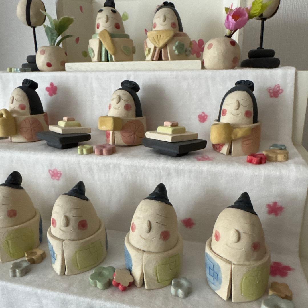 極美品★岡崎順子 陶器製 雛人形(白)セット ひな祭り 3段飾り