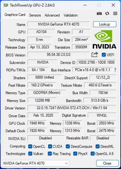 【RTX4070】GEFORCE RTX 4070 12GB