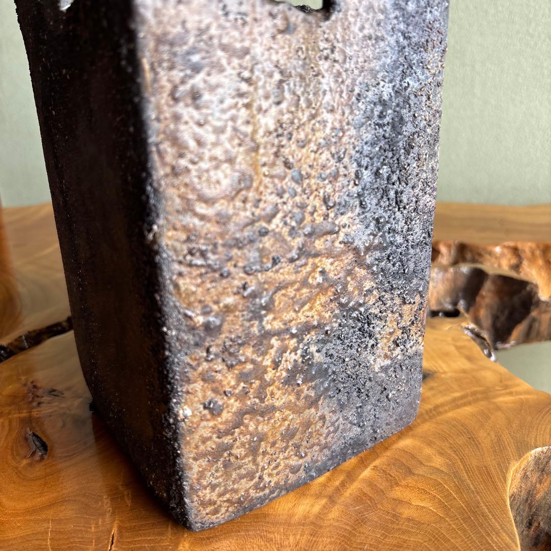 備前焼 松本頼明造 花生 花入 共箱 花瓶 高さ23cm