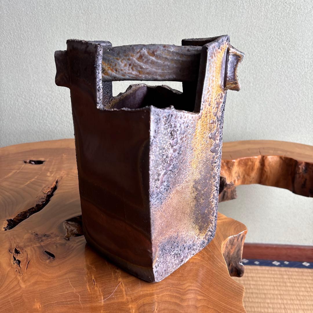 備前焼 松本頼明造 花生 花入 共箱 花瓶 高さ23cm