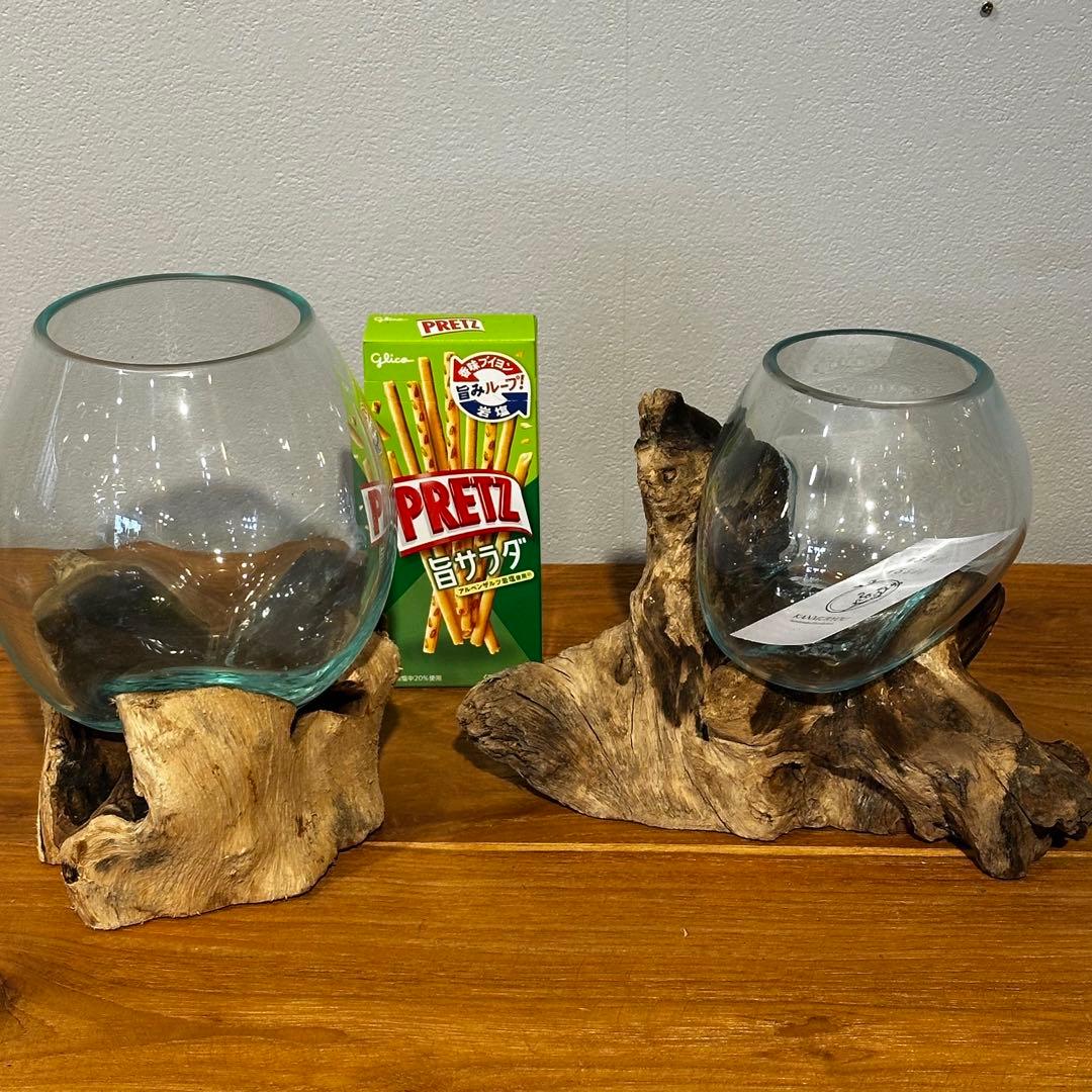 バリ島流木ガラス　w16×d14×h20cm 水槽　アクアリウムメダカ水槽812