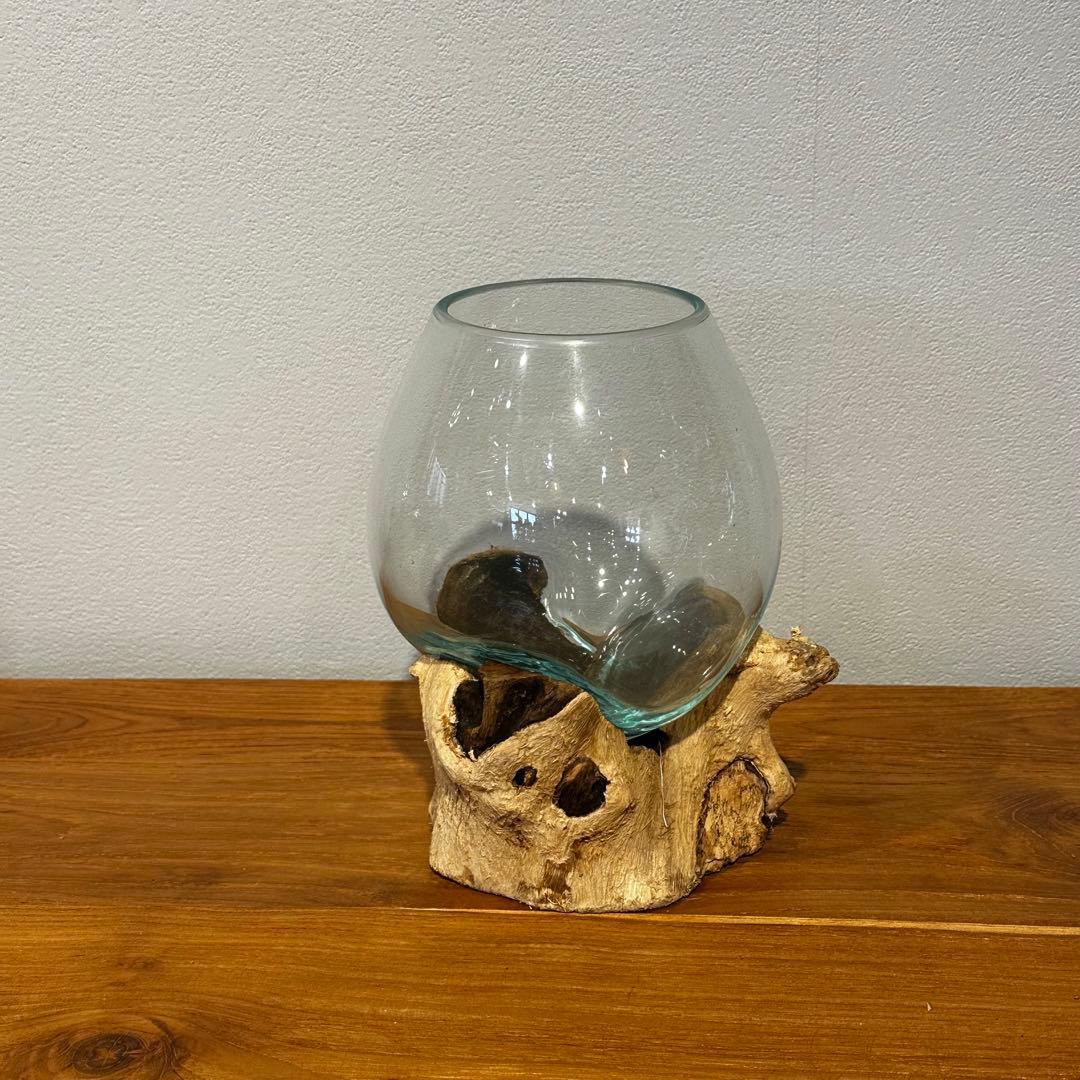 バリ島流木ガラス　w16×d14×h20cm 水槽　アクアリウムメダカ水槽812