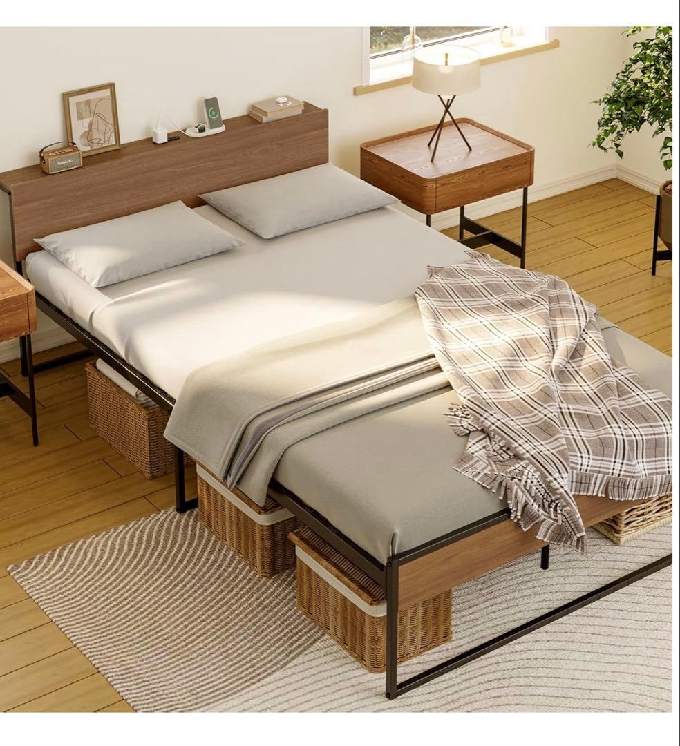 パ*古様 セミダブルベッドフレーム 350kg耐荷重 収納付き