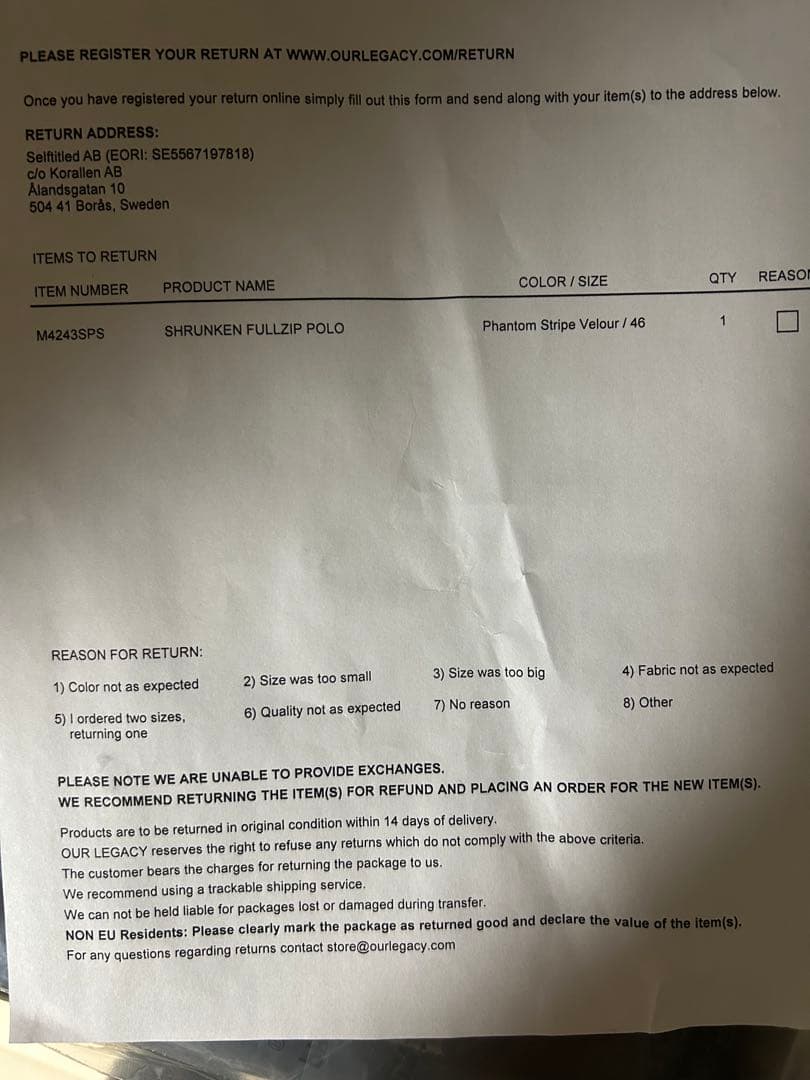 OUR LEGACY シュランケン フルジップポロ 46