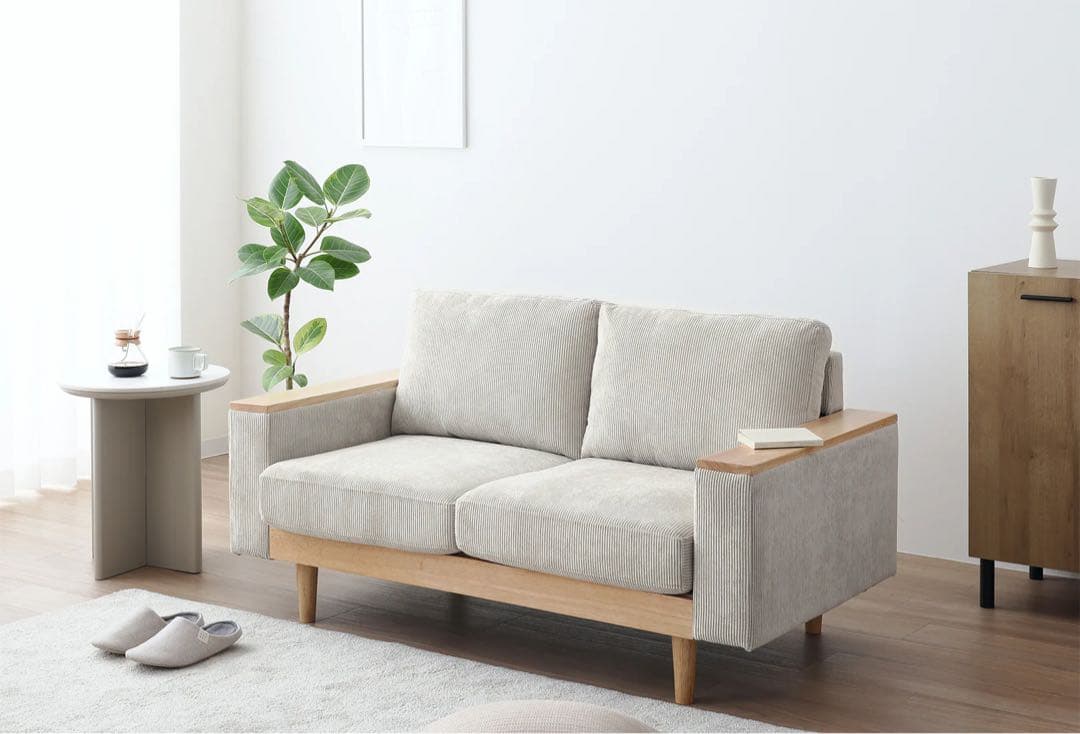 ［さくらんぼ！】ソファCosnaコーデュロイ 2人掛けソファ 木製フレーム