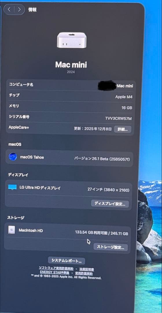 ト*5様 【美品】 Apple M4チップ搭載Mac mini 16GB 256