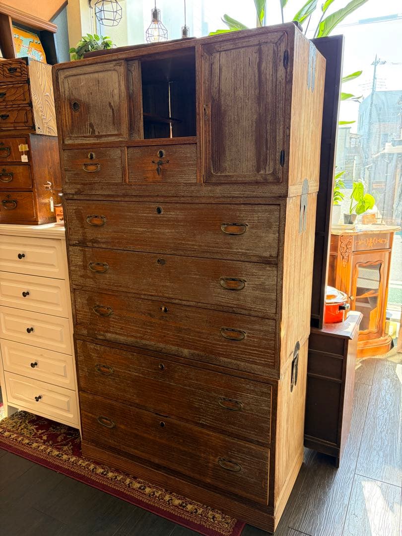 桐箪笥 アンティーク 和　日本箪笥 古家具 時代箪笥 収納棚 無垢材6段引出し