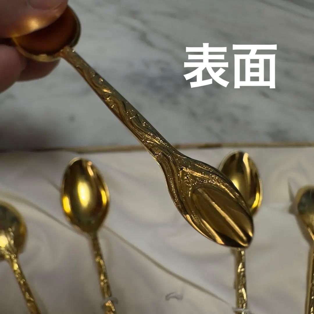 24金メッキ ティースプーン 6本　葉の模様　アンティーク