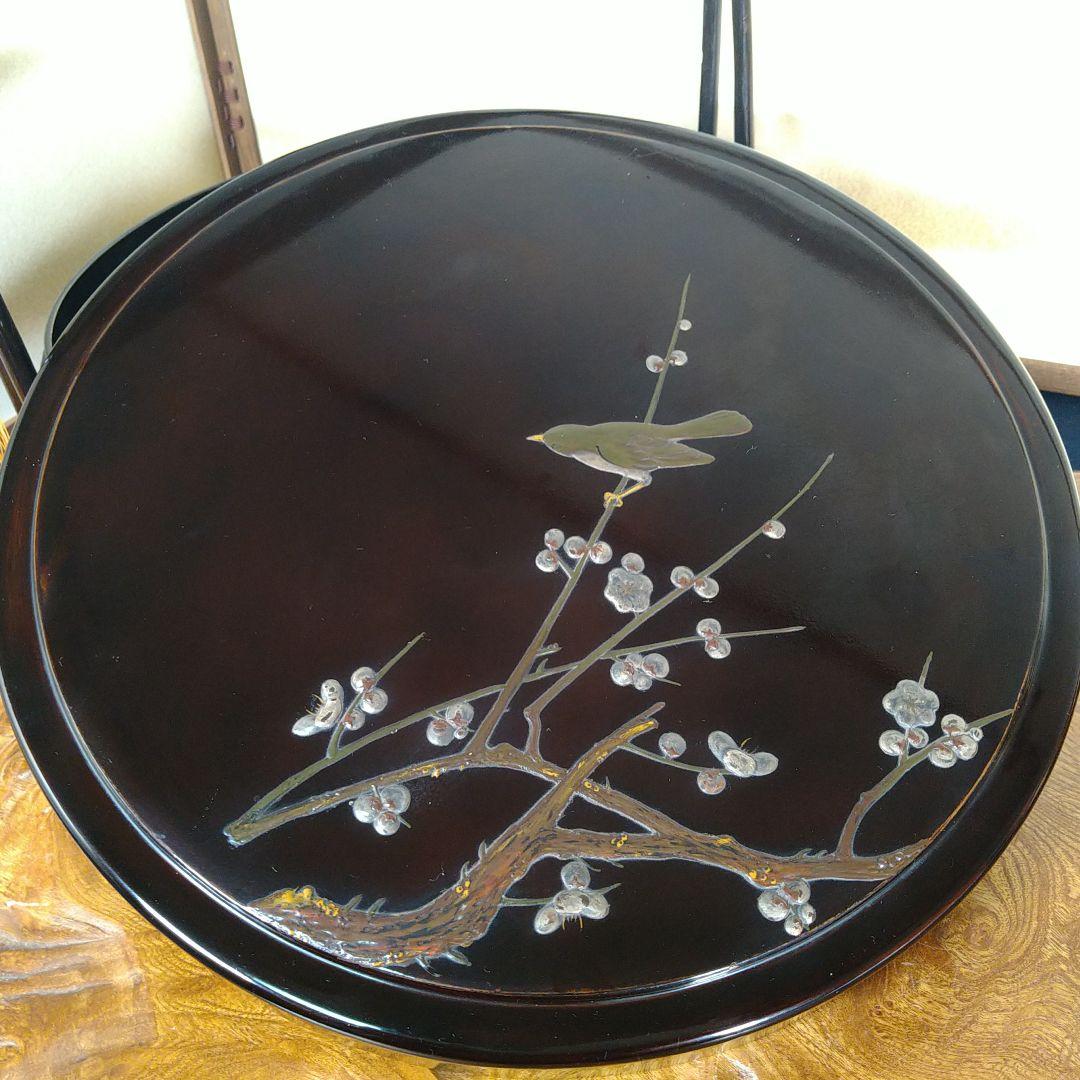 AC74 茶櫃 手付茶びつ 春図 漆絵 梅 うぐいす木製漆 アンティーク 木箱入