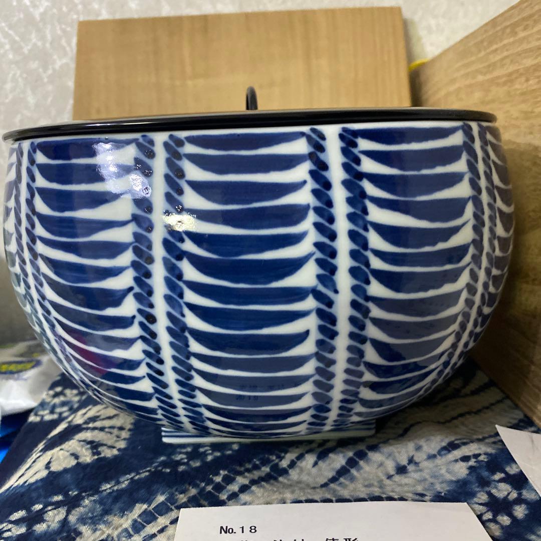 加藤利昇　染付　俵水指　茶道具