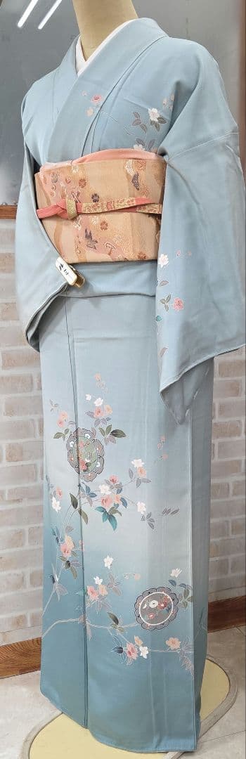 作家物訪問着4点フルセット、着物、袋帯、帯締め、帯揚げ