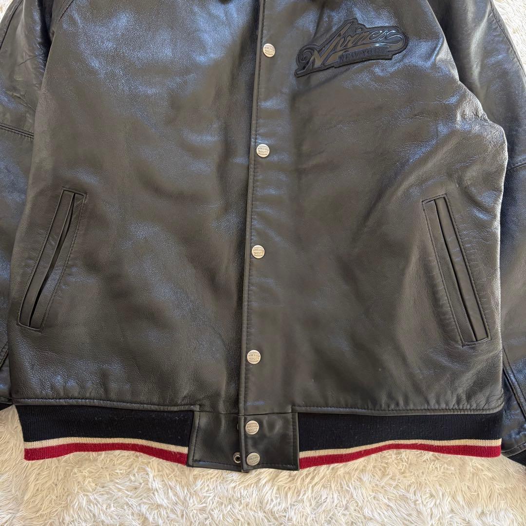 美品　アヴィレックス　レザージャケット　スタジャン　バックロゴ　ワッペン　2XL