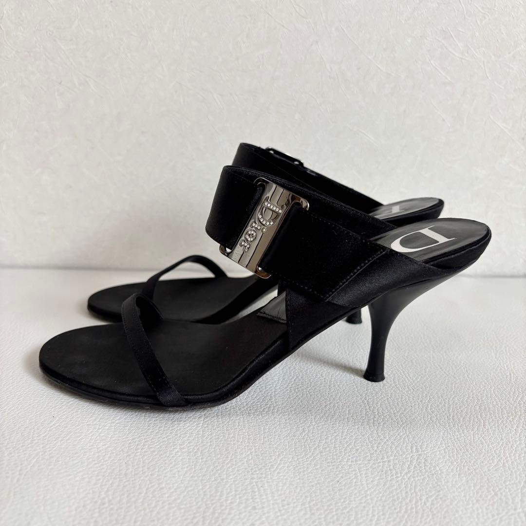 【クリスチャンディオール】ロゴ サテン ミュール ヒール 黒 35 1/2