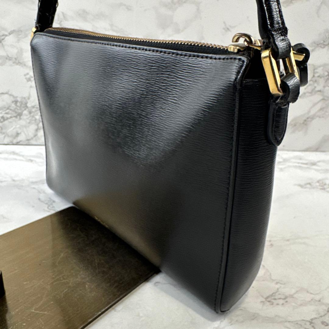 RALPH LAUREN ラルフローレン 本革 レザー ミニショルダーバッグ 黒