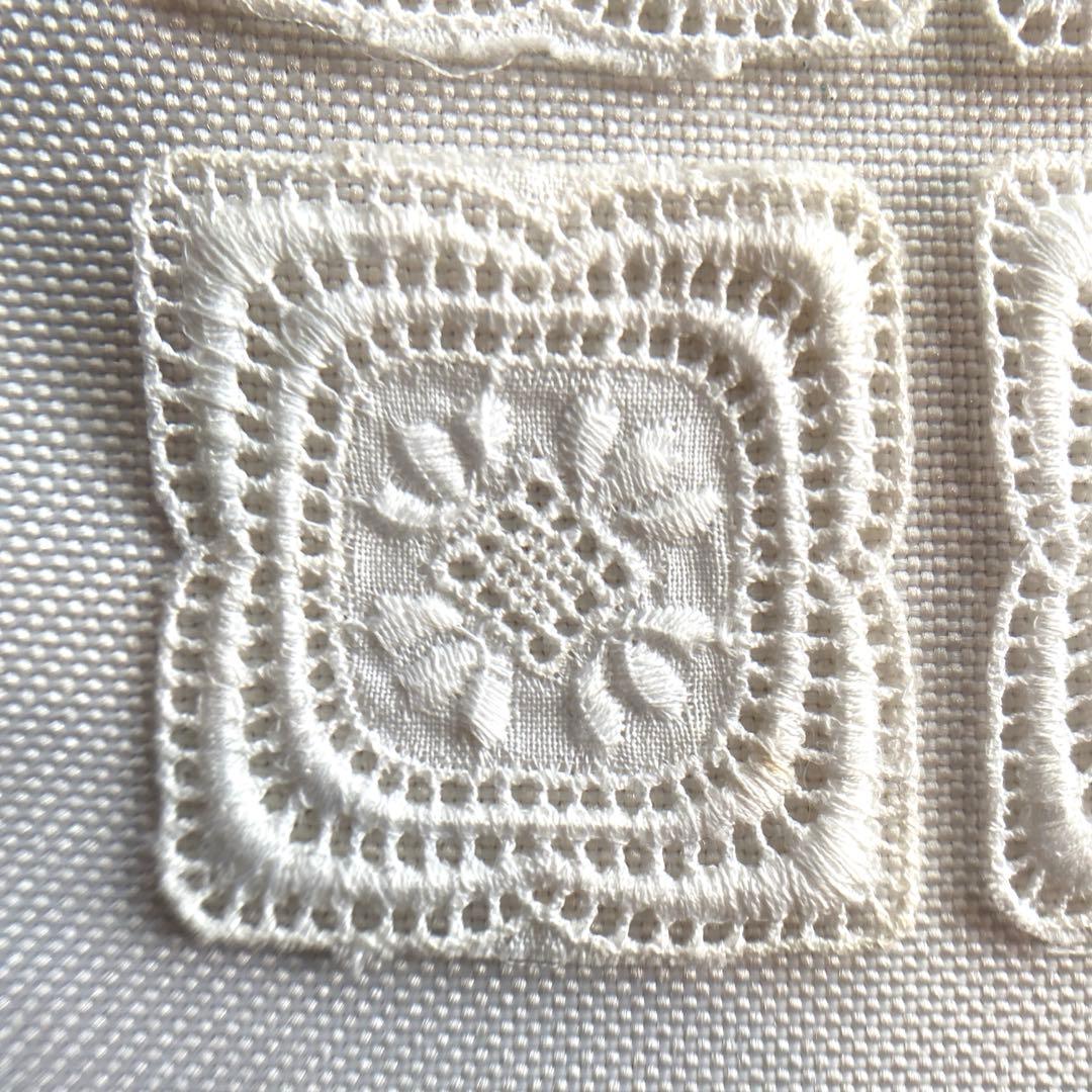 アンティーク ロマンティック コットン刺繍 レース ワッペン 四角リーフ柄×12