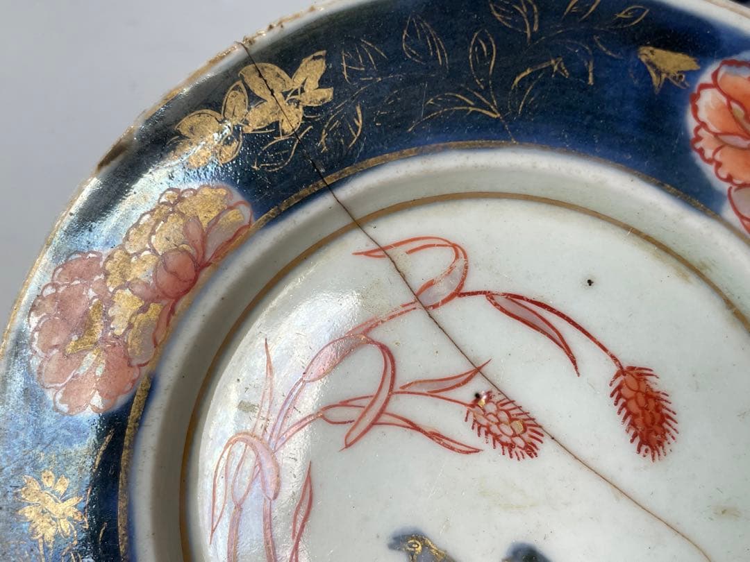 アンティーク　骨董　古伊万里　金継ぎ用　輸出伊万里　金襴手　小皿2枚　粟鶉図