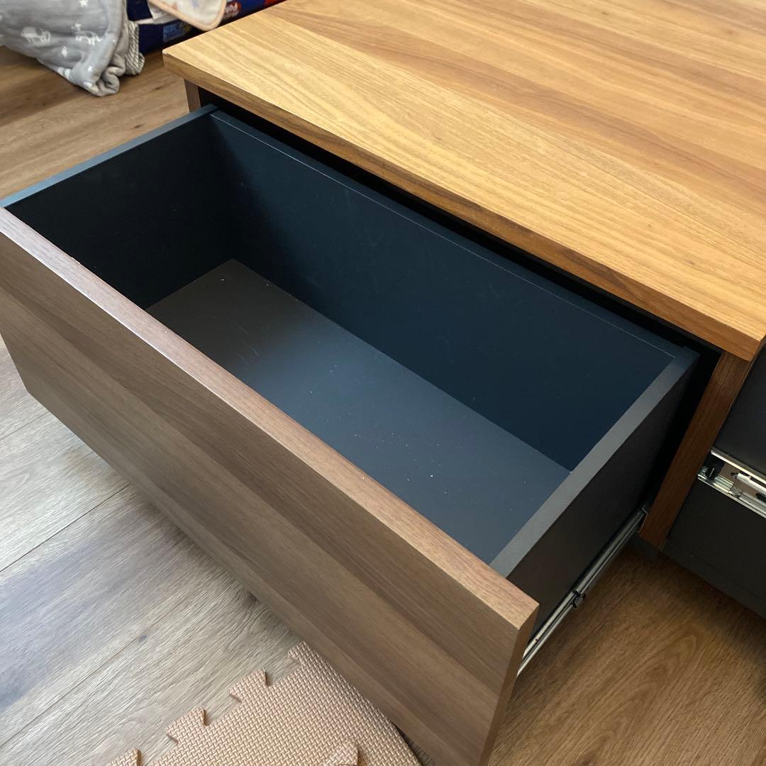 木目調センターテーブル 大量引き出し付き　一生紀