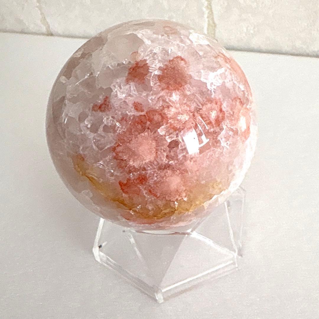高品質　ジオード桜瑪瑙　スフィア　59mm 天然水晶結晶ザクザク　置物　275g