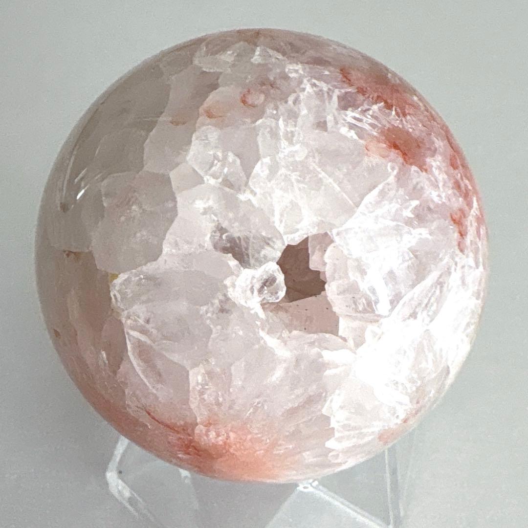 高品質　ジオード桜瑪瑙　スフィア　59mm 天然水晶結晶ザクザク　置物　275g