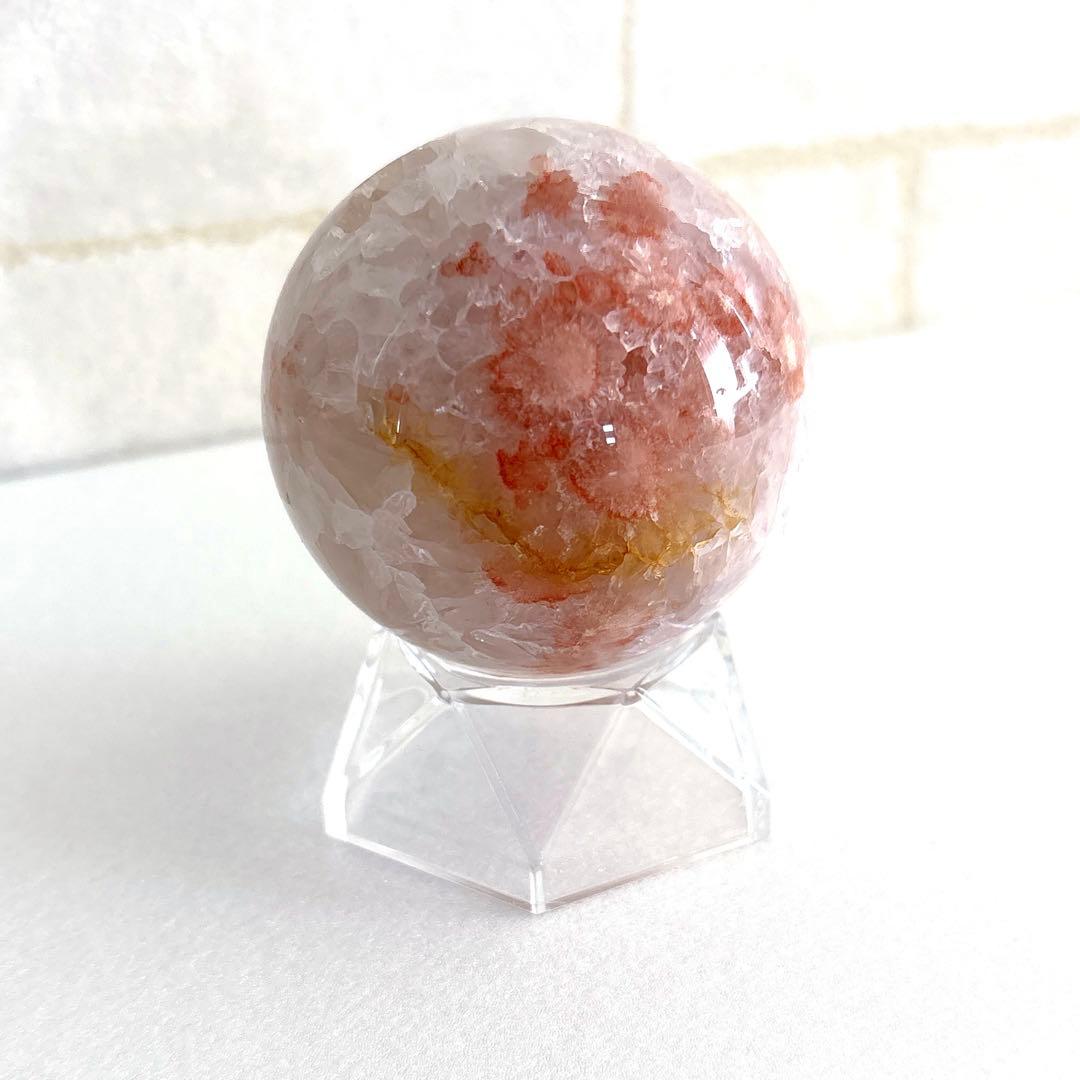 高品質　ジオード桜瑪瑙　スフィア　59mm 天然水晶結晶ザクザク　置物　275g