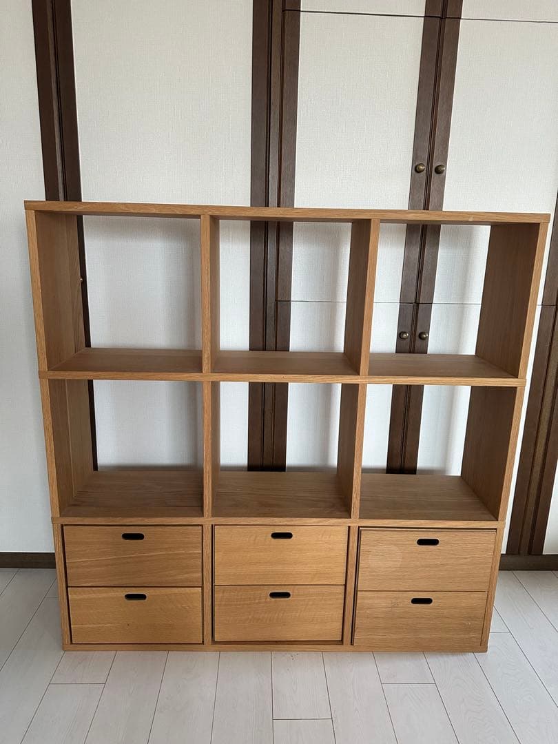 無印良品　スタッキングシェルフセット・３段×３列・オーク材　*チェスト無しです
