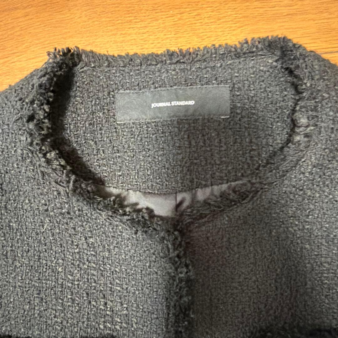 ジャーナルスタンダード ノーカラージャケット 黒 ツイード