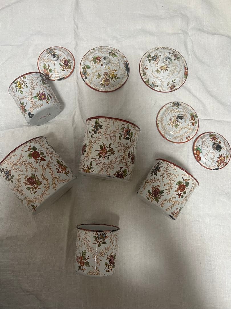 レア♡フランス　アンティーク　ホーロー　花柄　JAPY キャニスター　5個セット