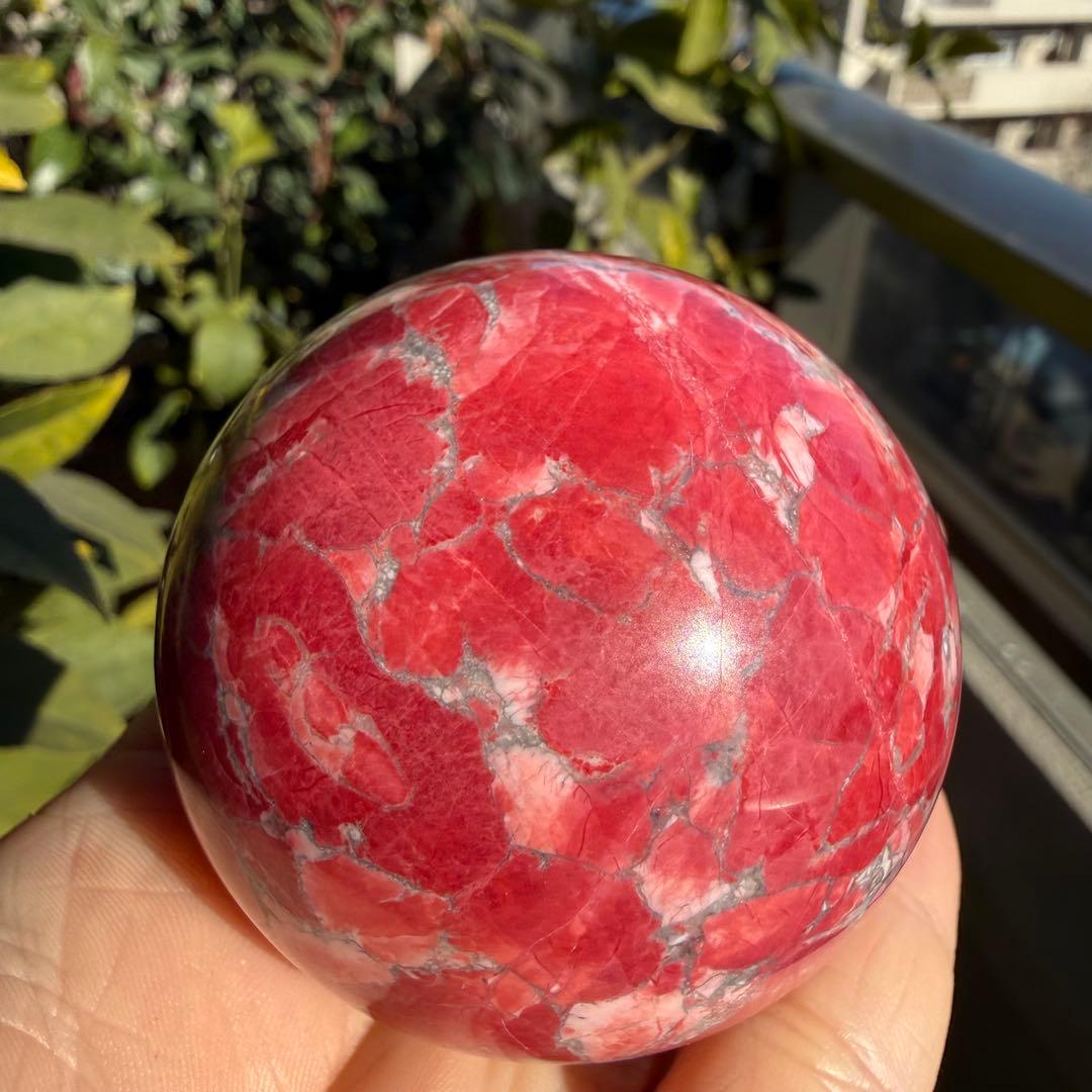 高品質　ピンクジャスパー　スフィア　台座付き　丸玉 59mm①