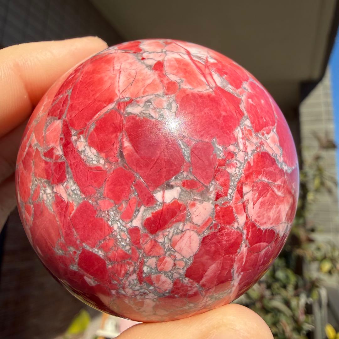 高品質　ピンクジャスパー　スフィア　台座付き　丸玉 59mm①