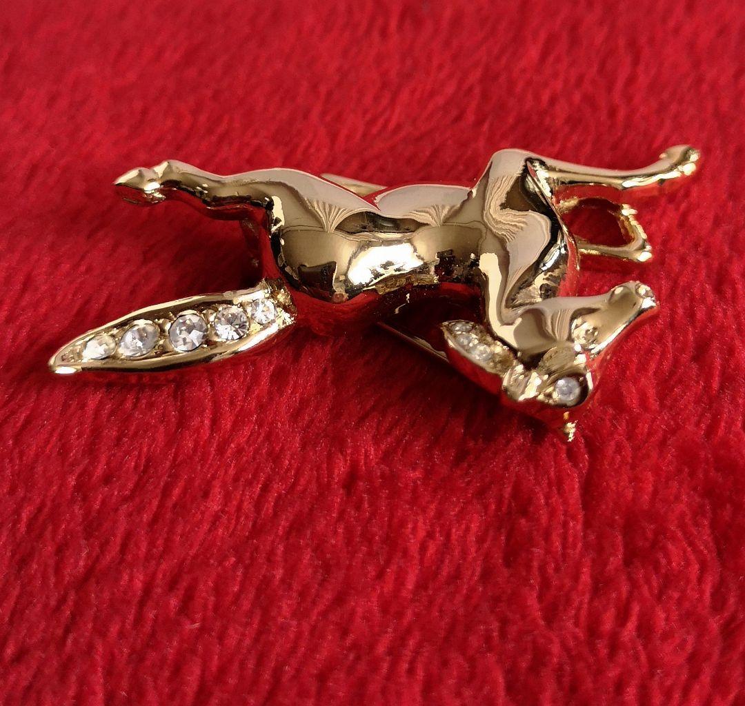 イギリス ビンテージ 希少 ブローチ A&S 美品 馬 モチーフ スワロフスキー