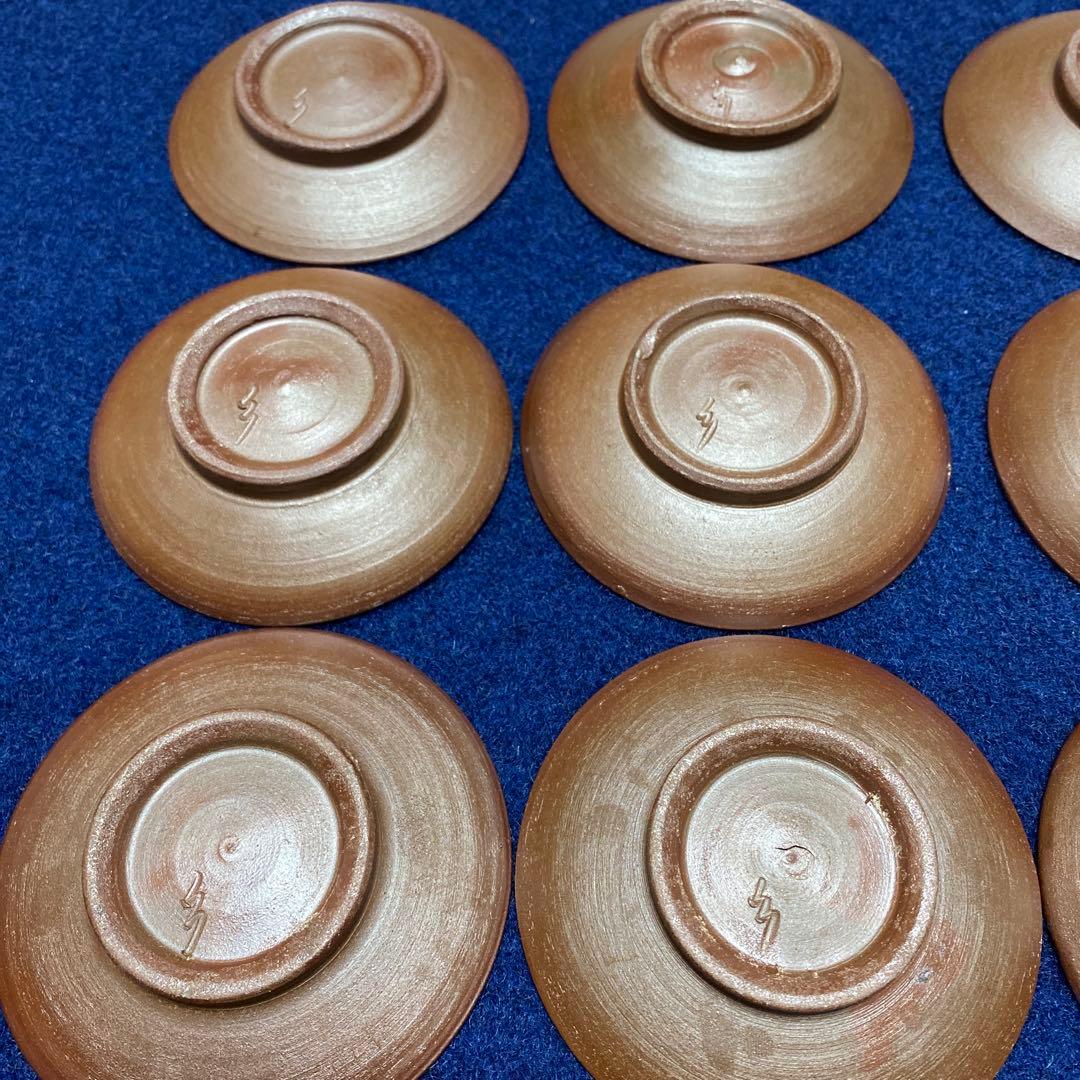 備前焼　干支小皿・盃　12枚揃い　昭和・平成もの　共箱なし　陶印あり