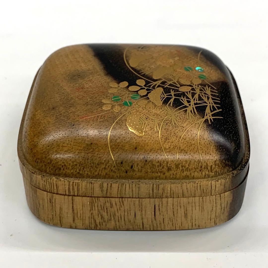 【香合　秋草　黒柿　四方】道場宗廣　共箱