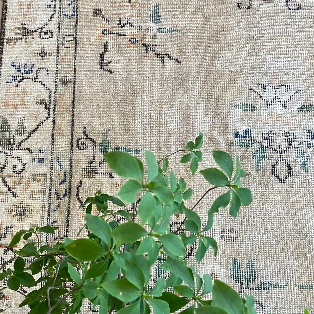 シノワズリ✳︎109×200ロイヤルミルクティー　グリーン　トルコヴィンテージラグ