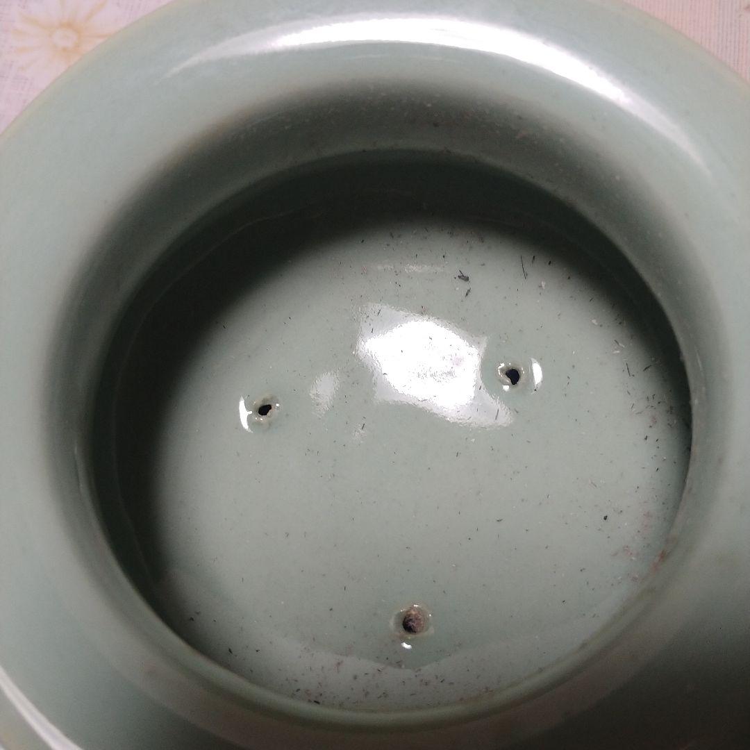 蘇山　袴腰香炉 香炉 青磁　純銀蓋　共箱あり　古美術　骨董品