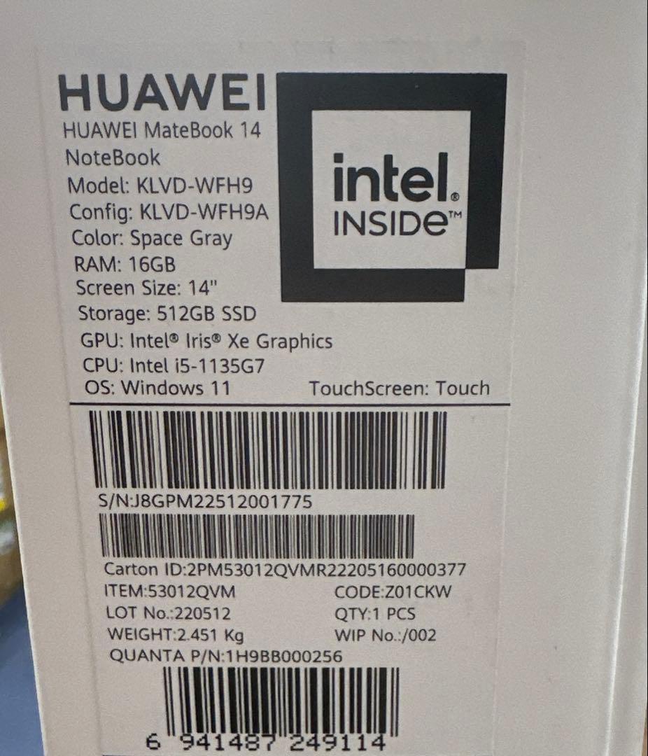 Windowsノート本体 HUAWEI MateBook 14 2022 KLVD-WFH9