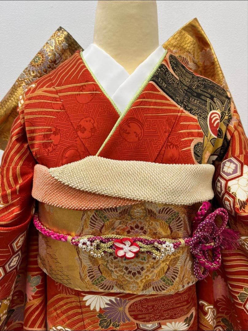 振り袖　フルセット　長襦袢　金彩加工　刺繍入り　ますいわ屋　重ね襟付き　748