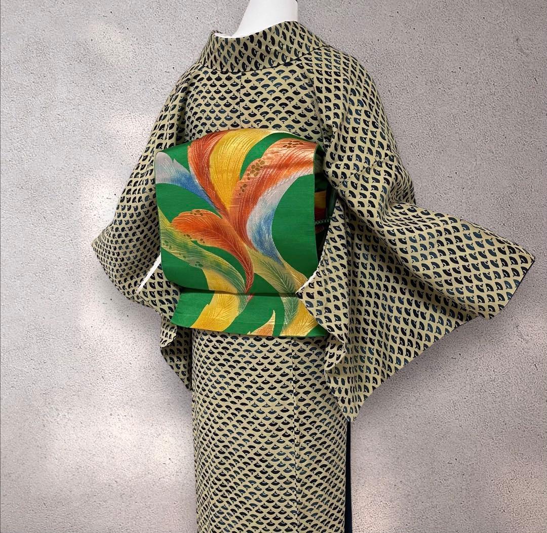 k264 正絹ちりめん 江戸小紋 フルセット 身丈157.5裄丈66