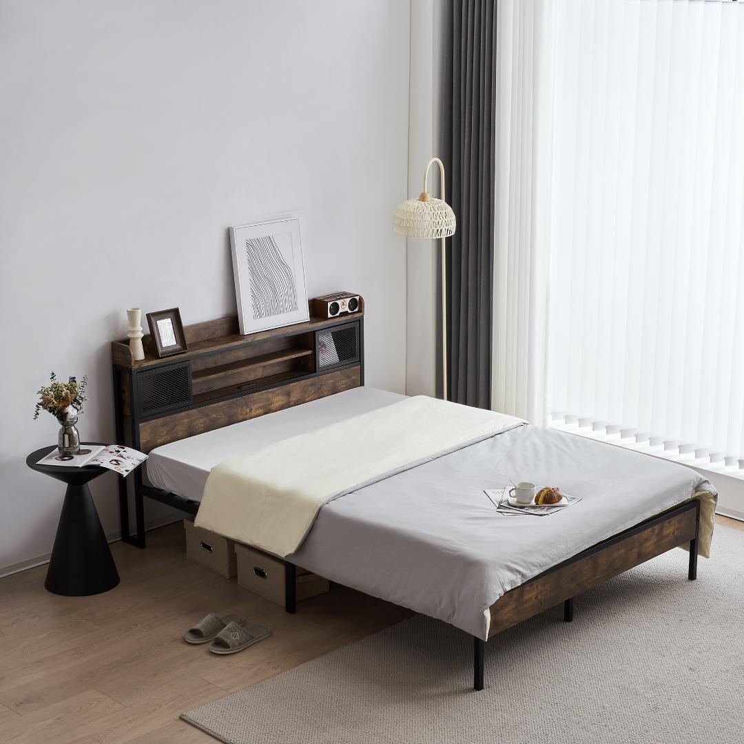 数量限定セール！【D・ダブル】 ベッドフレーム コンセント付き 宮付き　オシャレ