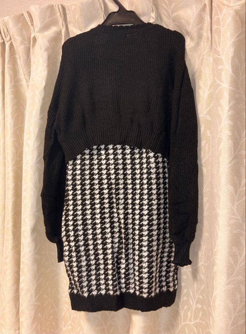 pium ぴうむ 千鳥柄ニットワンピカーデセット ブラック