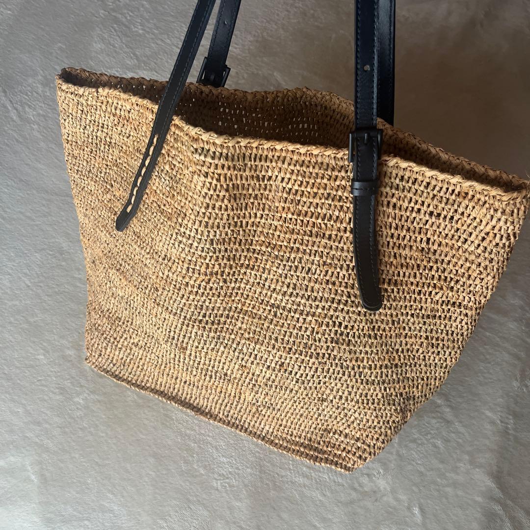 美品希少⭐︎サンアルシデ 持ち手レザーベルト　ラフィアトートバッグ