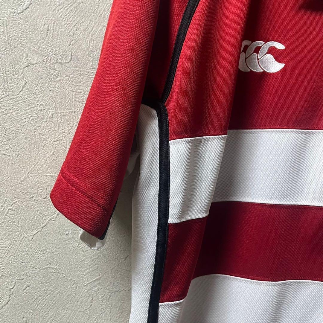 ラグビー 赤白ボーダーシャツ ラグビージャージ 刺繍ロゴ 桜 日本代表　XL