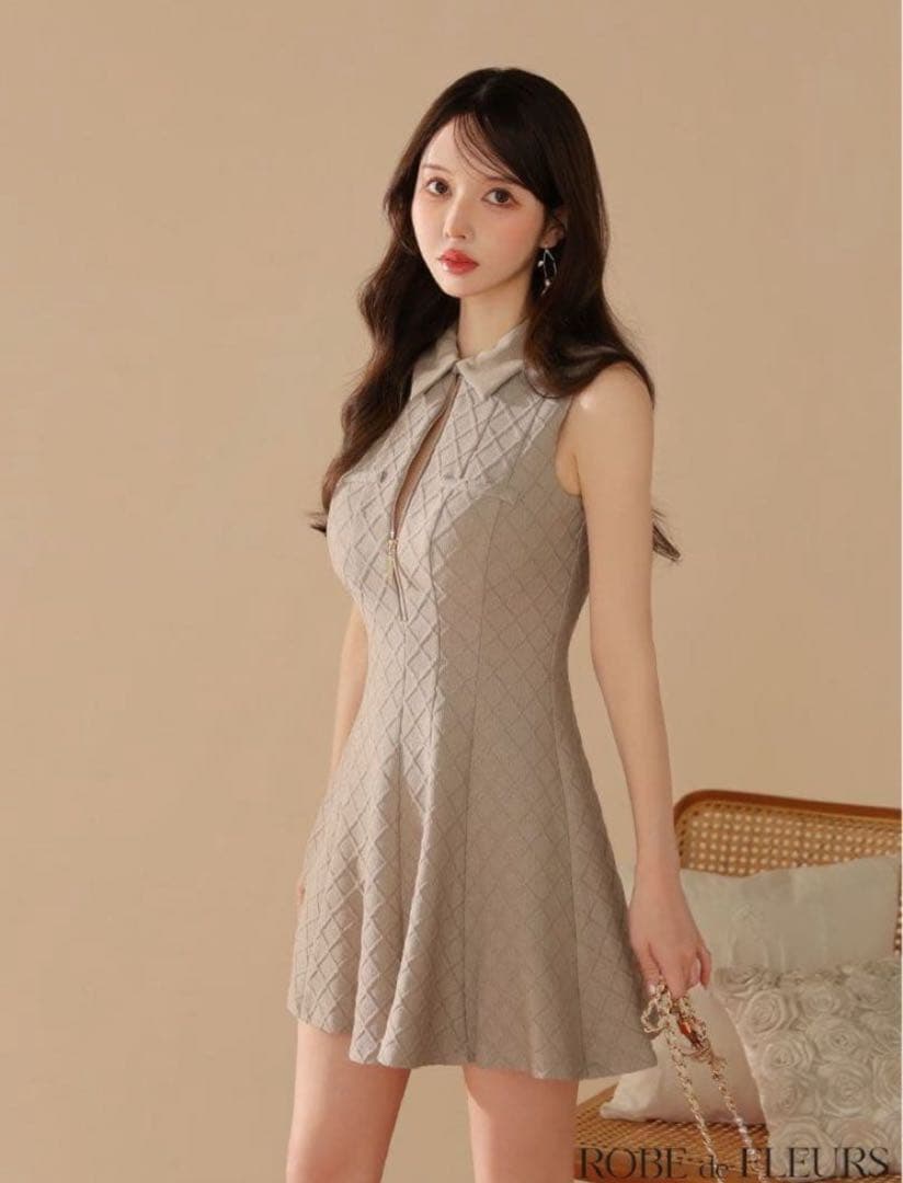 Sugarキャバドレス 襟付きシンプルラメフレアミニ