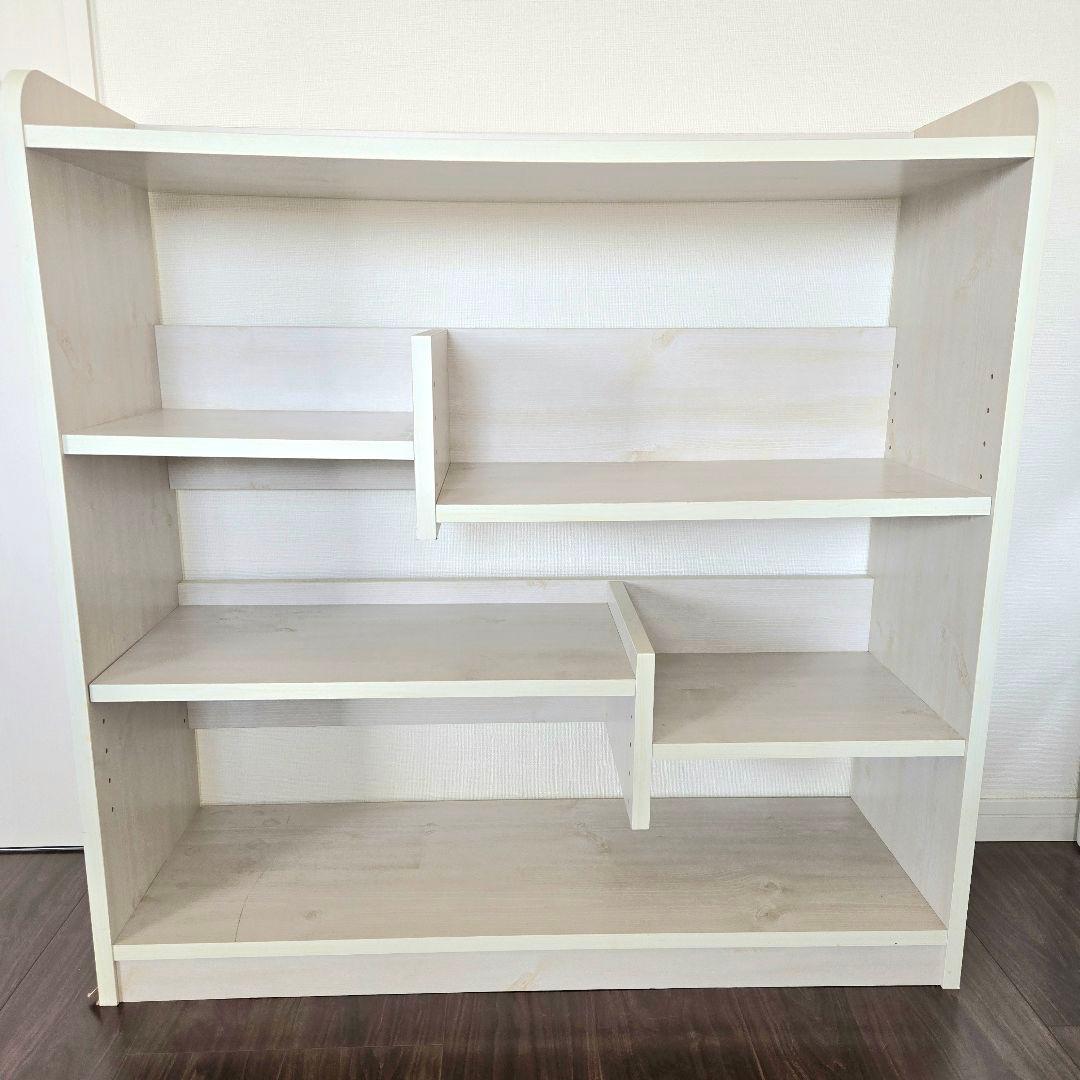 本棚 完成品 ホワイト 組み立て不要 ブックシェルフ ラック 白 木目調 ウッド