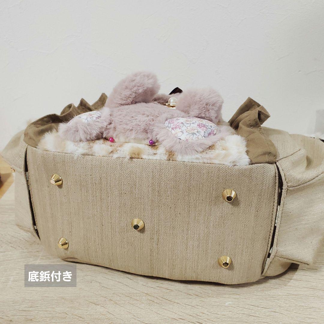 う*ん様 ハンドメイド サイドポケット付きトート バッグ ねこちゃん ぬいぐるみ