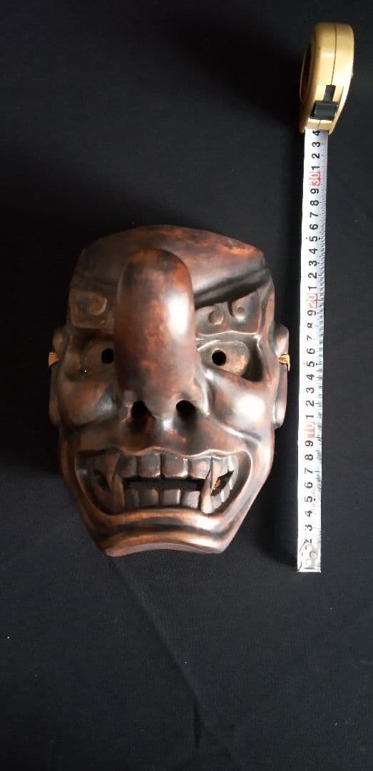 木製天狗、神楽面 鬼の顔 約20cm x 25cm