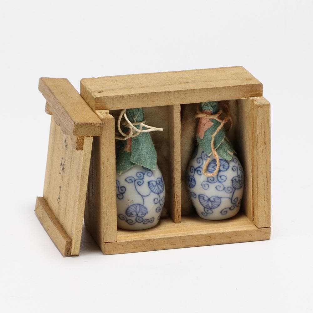 305B 葵文 雛徳利 対 箱付 染付  ミニチュア徳利 雛祭り 高さ5㎝