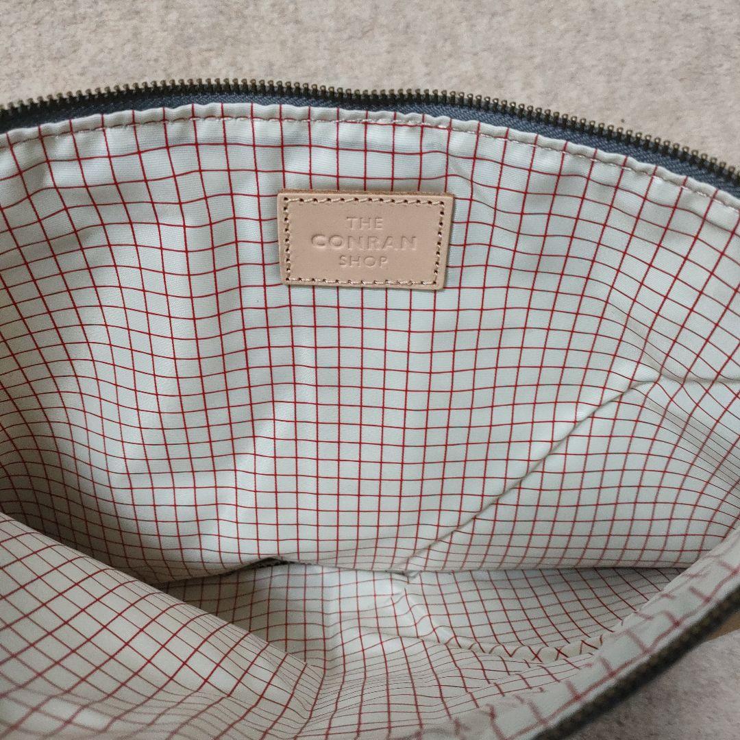 コンランショップ　グレー ストライプ クラッチバッグ約34cm