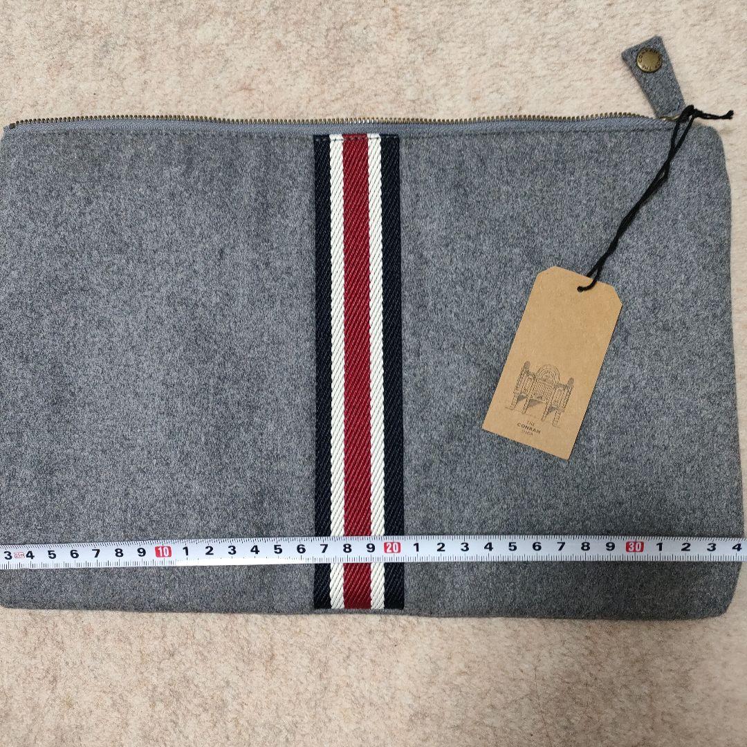 コンランショップ　グレー ストライプ クラッチバッグ約34cm