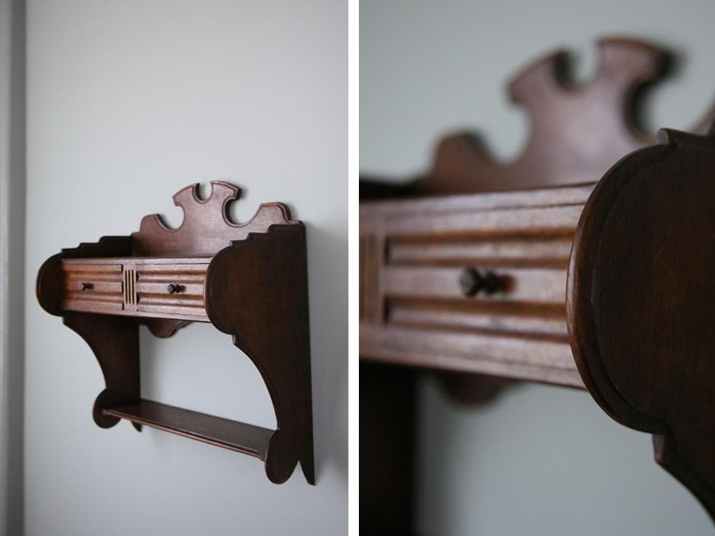 フランスアンティーク木製ウォールシェルフ/壁掛けラック/飾り棚(90-235)